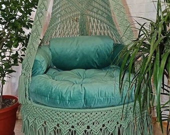 Handmade Macrame Swing Chair, Indoor Outdoor Hammock, Boho Decor