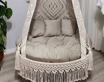 Macrame Swing Chair, Macrame Round Swing, garden swing, Macrame handmade Swing, Hammock chair, Outdoor, Indoor Swing, Hanging bedroom chair