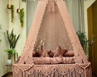 Macrame Double seat Swing, Macrame Swing Chair, Macrame bed, Hammock Swing, Hanging bed Macrame swing, Luxurious swing, macrame Swing chair