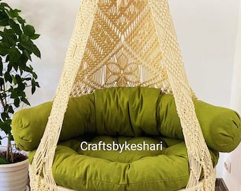 Beige Swing, Macrame Swing, Macrame Swing Chair, Macrame Swing Chair, Hammock chair, Indoor Swing, Patio swing, macrame swing chair, indoor