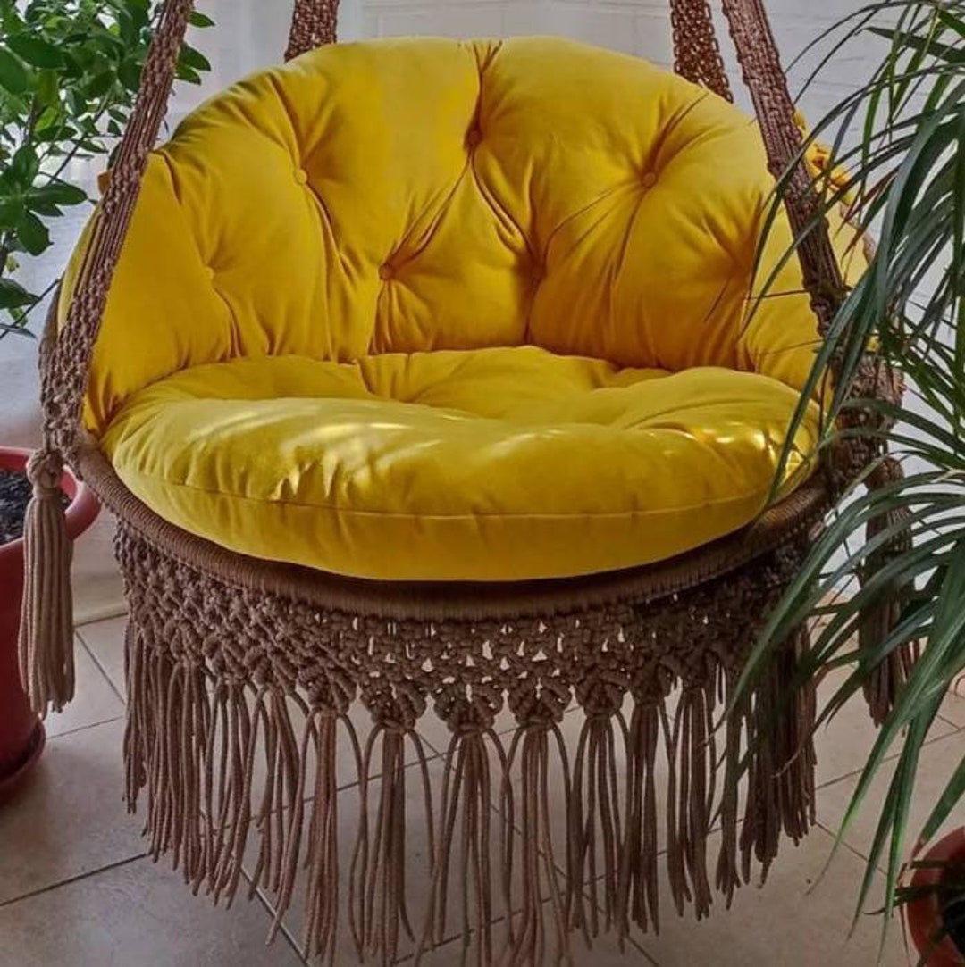 Macrame Swing Chair, Macrame Round Swing, Macrame Porch Rocking Swing