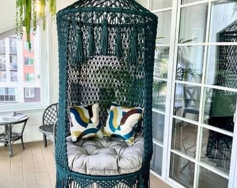 Handmade Macrame Swing Chair, Boho Hanging Hammock, Indoor Outdoor