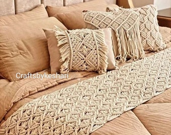Runner da tavolo in macramè, runner da letto in macramè per sala da pranzo, arredamento per la casa in stile boho, runner da tavolo in macramè con nappe, decorazione per matrimoni e festival, runner da letto