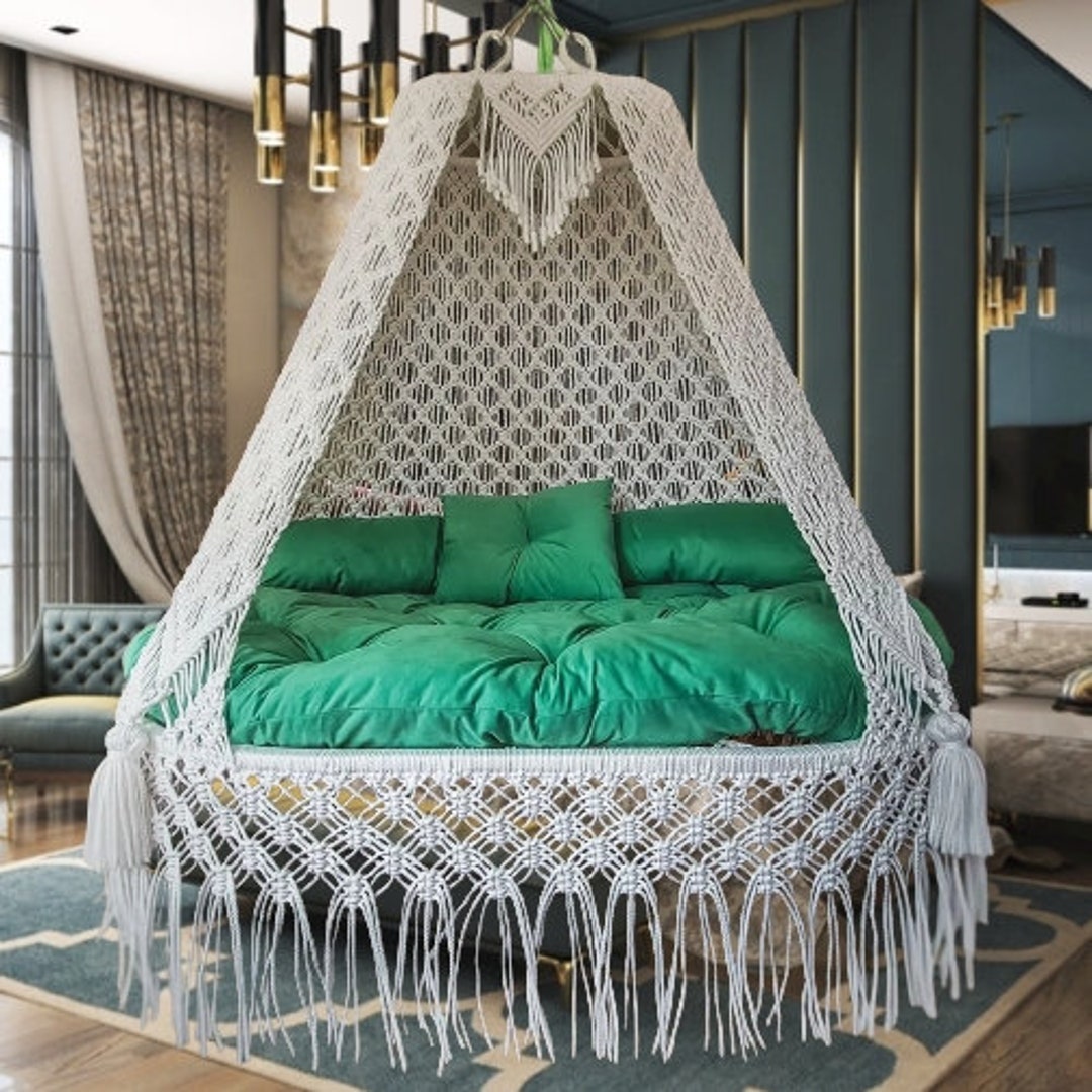 White Hanging Swing Bed, Double Bed Swing, Macrame Swing, Macrame Swing  Chair, Macrame Handmade Swing, Indoor Hammock Swing, Outdoor Swing - Etsy, image size:1080x1080