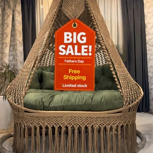 Green Macrame Double seat Swing, Macrame Swing Chair, Macrame bed, Hammock Swing, Hanging bed Macrame swing, Luxurious swing, macrame Swing