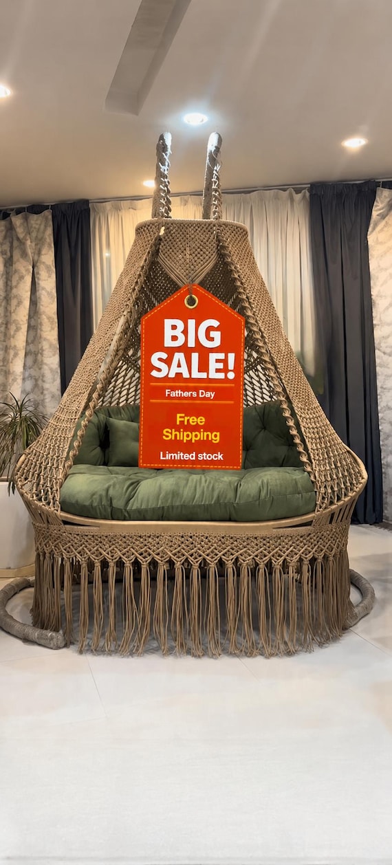 Green Macrame Double Seat Swing, Macrame Swing Chair, Macrame Bed