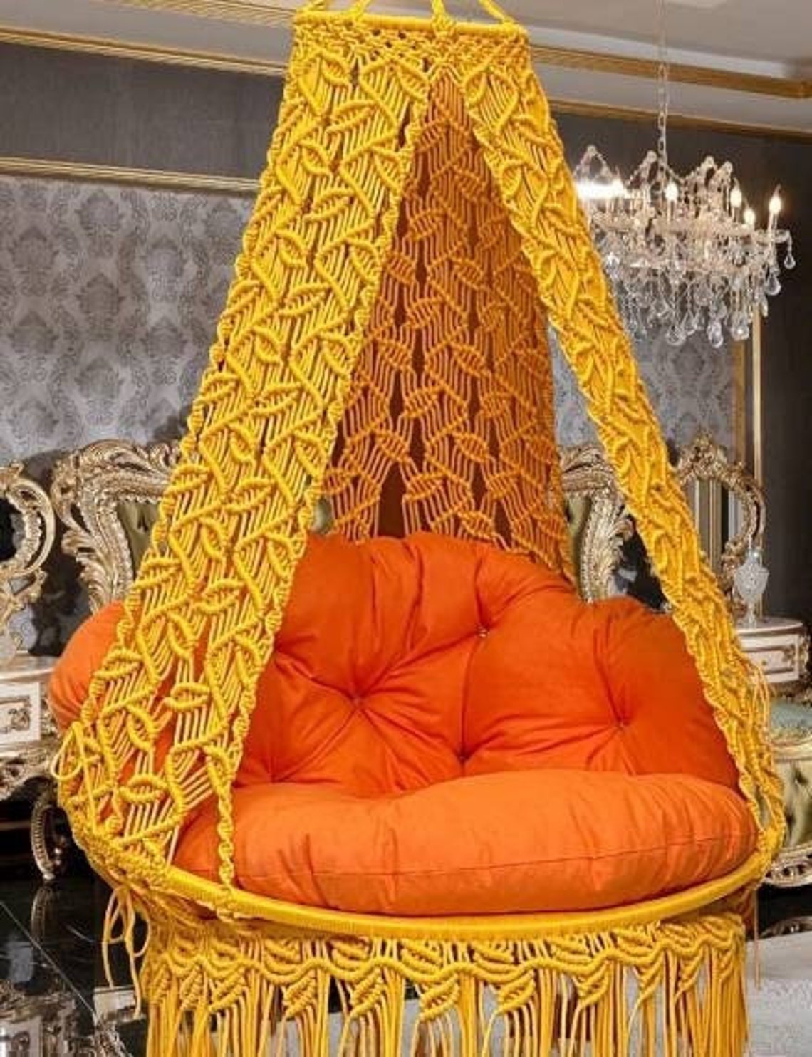 Macrame Swing Boho Macrame Swing Macrame Hammock Boho Etsy