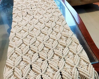 Macrame Table Runner, Boho Diamond Knot with Tassels