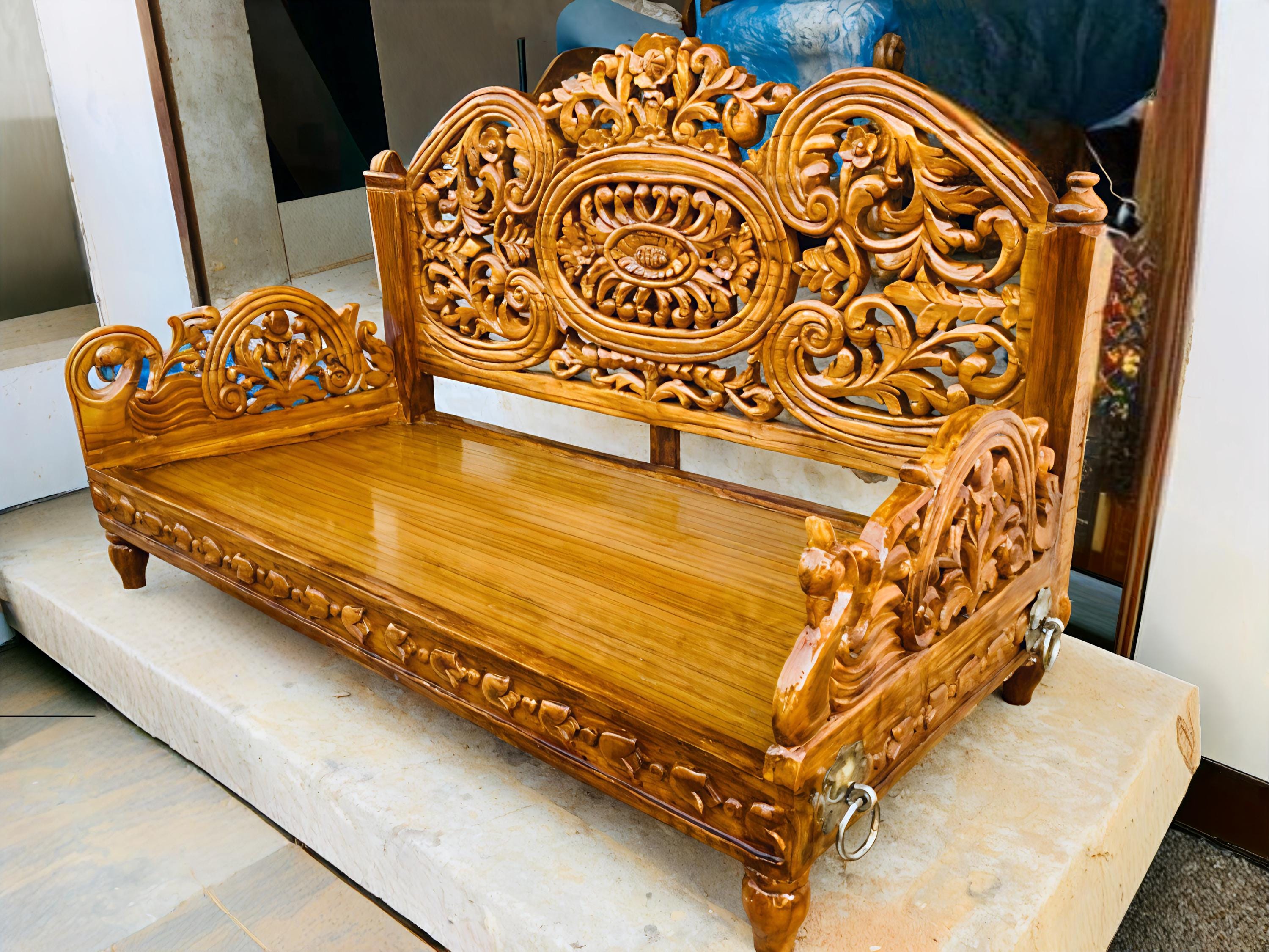 Jhula, Oonjal, Wooden Swing, Teak Wood Swing With Brass Chain
