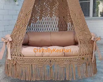 Makramé Dubbelsittande gungstol, Makramégungstol, handgjord stol, 125 cm makramégunga, Hängmatta, hängstol, sänggunga