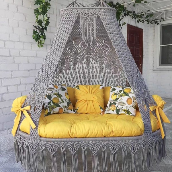 Swing, Macrame Double seat Swing Chair, Macrame Swing Chair, Macrame swing, Macrame Hammock Swing, Indoor Swing, Outdoor Swing, Swing Chair