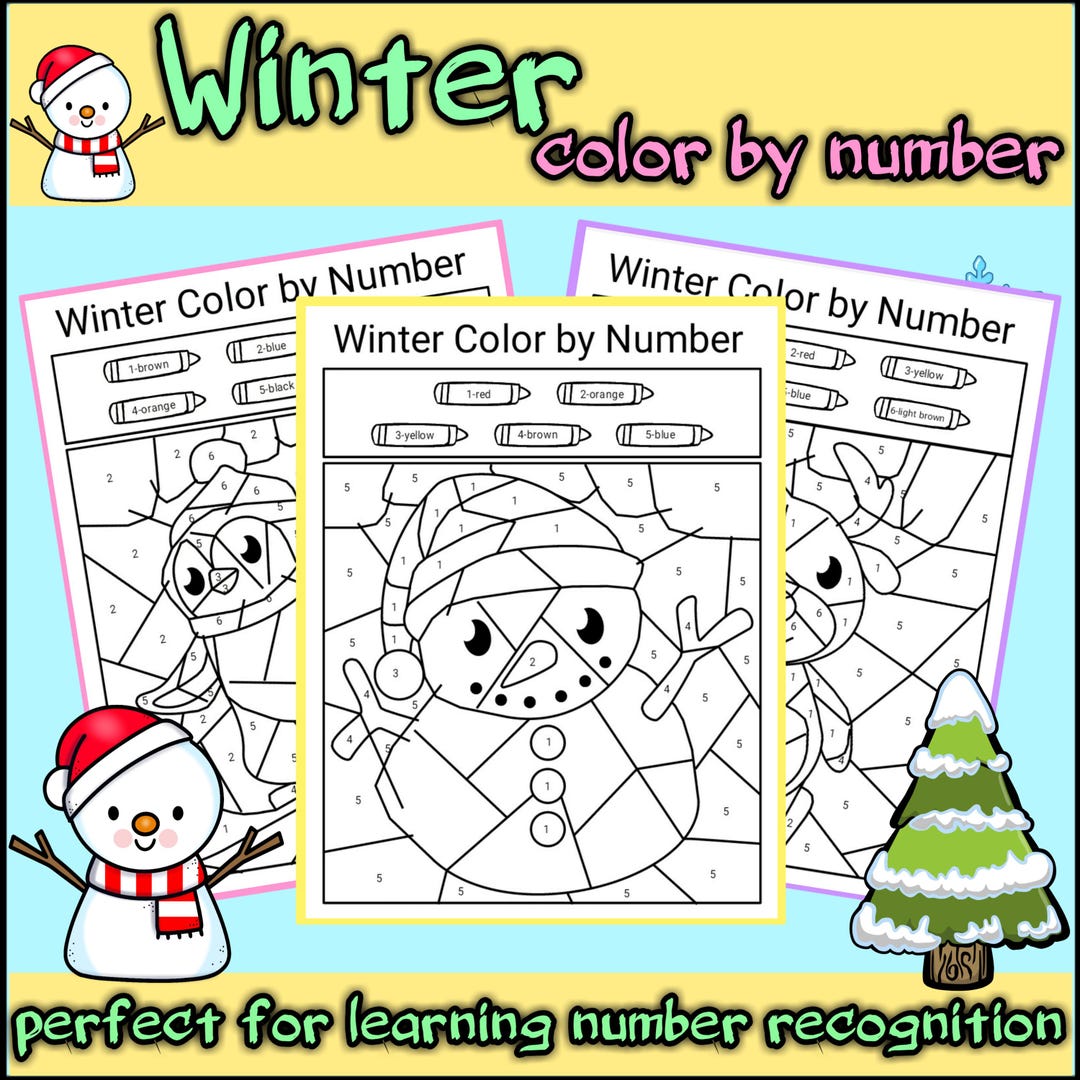 Winter Color by Number Worksheets - Winter Math Activities - Color by ...