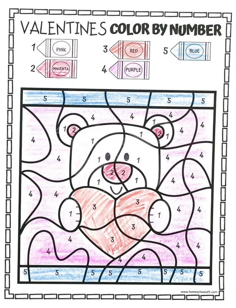 Valentines Day Worksheets Color by Numbers Math Activities Preschool ...
