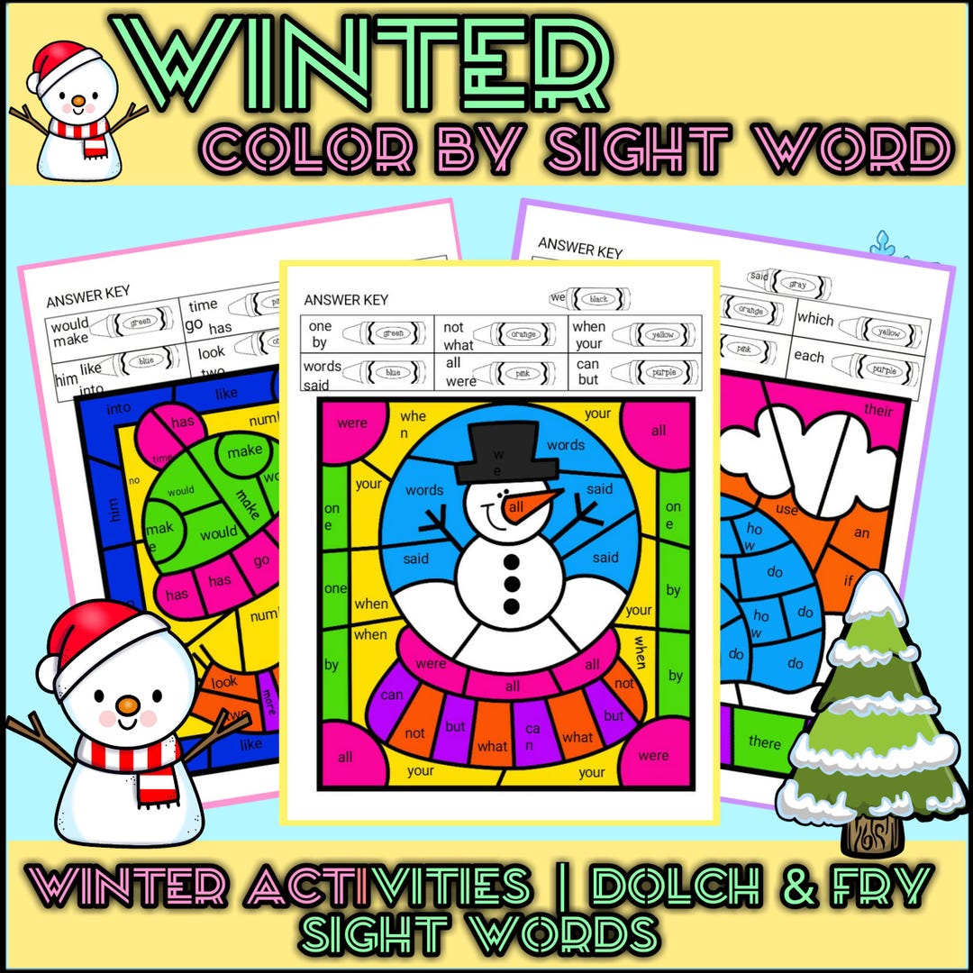 Winter Color by Sight Word -literacy Activities - 100 Dolch & Fry Words ...