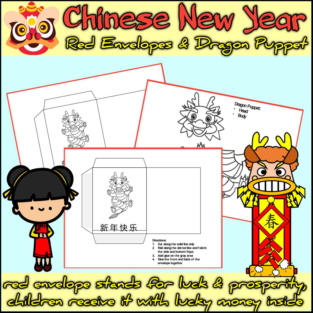Chinese New Year Red Envelope and Dragon Puppet Craft - Lunar the Year ...
