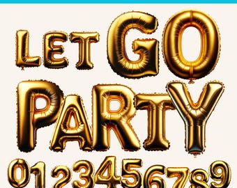 Globos dorados con letras y números brillantes (36 imágenes PNG), decoración para fiestas, bodas, cumpleaños, baby shower, San Valentín y tablones de anuncios.