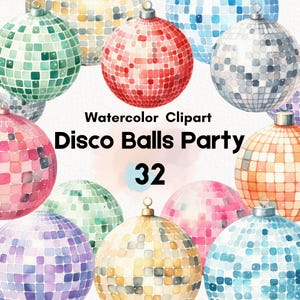 Aquarell Disco Ball Pastell Regenbogen Clipart, bunte Spiegelball, Abschlussball Tanz Party Dekor, Baby-Dusche, Valentinstag, Geburtstag, Scrapbooking
