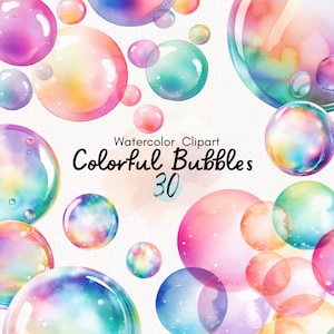 Clipart de bolhas de arco-íris em aquarela iridescente pastel, sabonete de bolhas translúcidas coloridas, chá de bebê, dia dos namorados, aniversário, papel para scrapbook