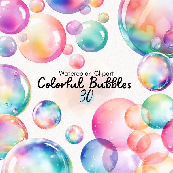 Watercolor Iridescent Pastel Rainbow Bubble Clipart, Colorful Translucent Bubbles Soap, Baby Shower, Valentines, Birthday, Scrapbooking Junk