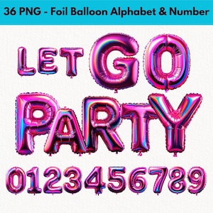 Rosa holografische Folienballon und Zahl Clipart, PNG Digital Download, Bunte Schrift, Hochzeitsbuchstaben, Babyparty, Valentinstag, Geburtstag