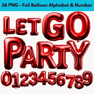 Rode folieballon cijferletters glanzend lettertype clipart, png digitale download, feest, bruiloft, babyshower, Valentijnsdag, verjaardag, borddecor