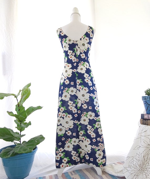 70s Blue Floral Maxi Dress with Matching Blouse V… - image 4