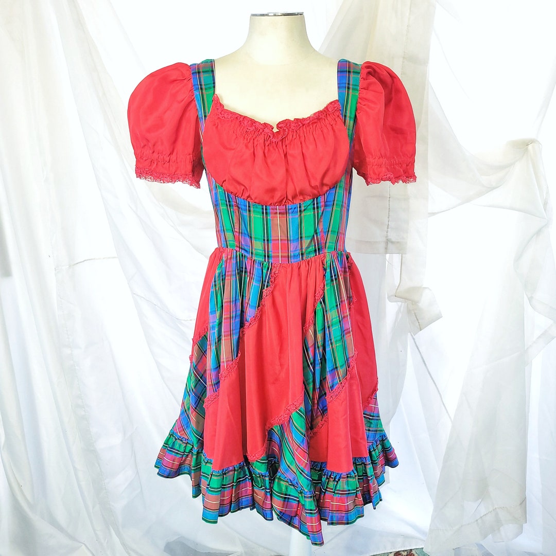 Red Green and Blue Plaid 80s Handmade Vintage Square Dance Etsy