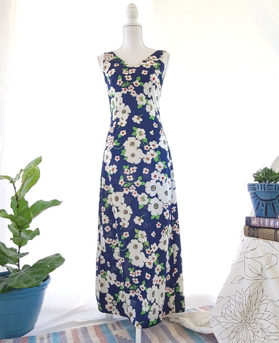 70s Blue Floral Maxi Dress with Matching Blouse V… - image 3