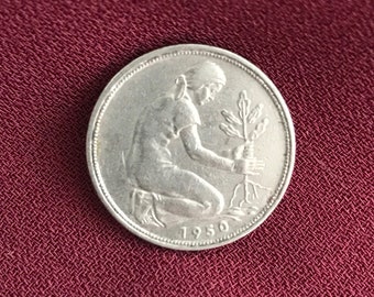Münzanhänger mit Datum Edelstahl 50 Pfennig Münze BRD 1949,50 und 1966 bis 2001
