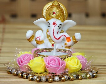 Itiha Lakshmi Ganesh Tea light candle holder Diya Golden 2.5 3 inches