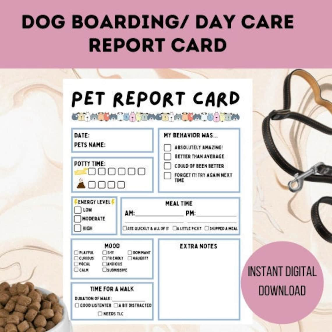 dog-boarding-report-card-doggy-daycare-report-card-pet-etsy-uk