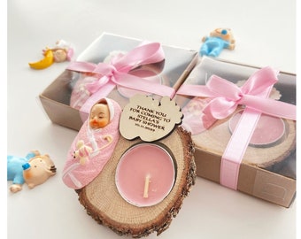 Favor personalizado de baby shower, favores de velas de madera para invitados a granel, favores de baby shower, regalos de baby shower, favores únicos