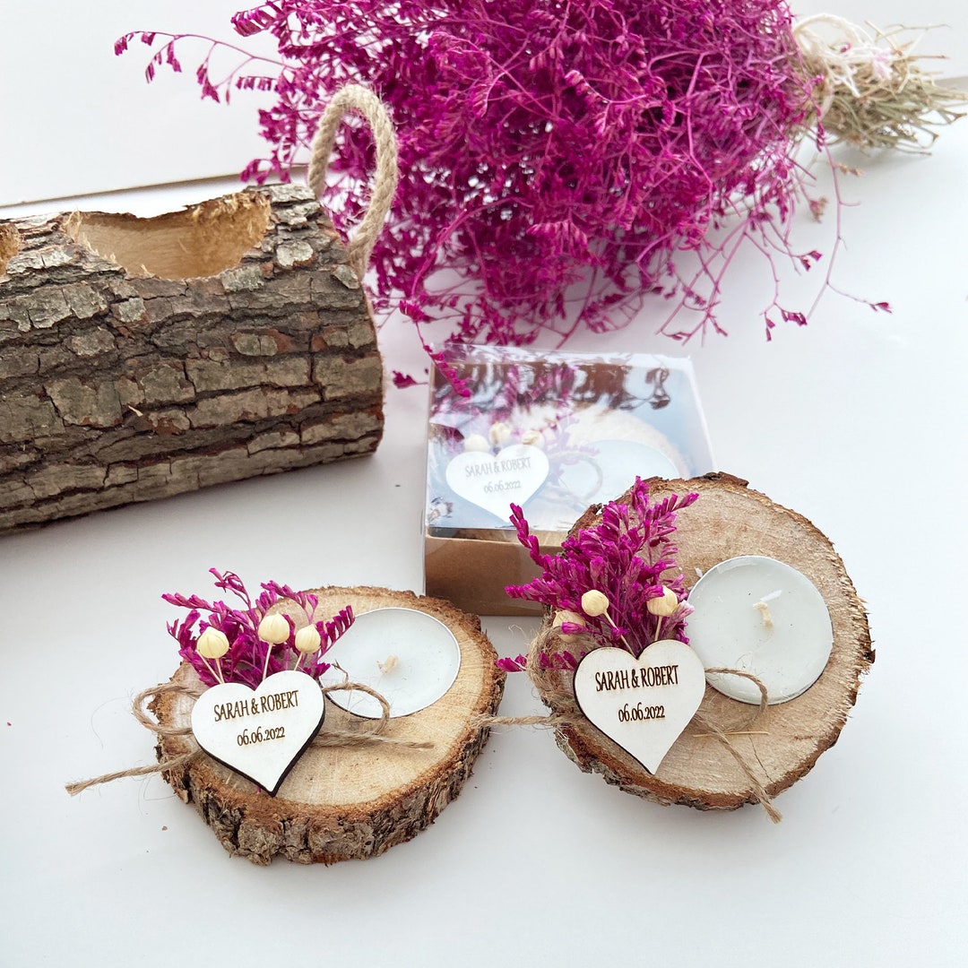 50 Pcs Personalized Wedding Favor , Wooden Candle Favors for Guest in ...