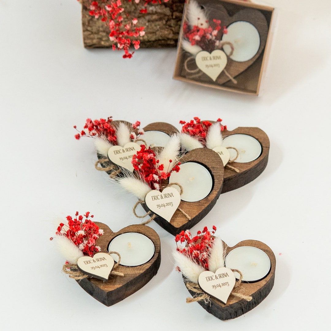 50 Pcs Personalized Wedding Favor Candle , Wooden Candle Favors for ...