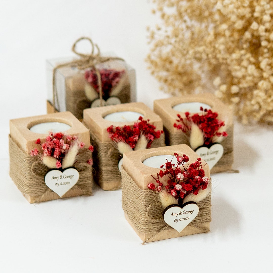 50 Pcs Personalized Wedding Favor Candle , Wooden Candle Favors for ...