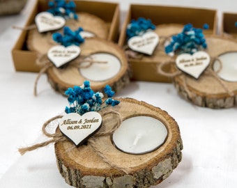 70 piezas de favor de boda personalizado, favores de velas de madera para invitados a granel, favores de despedida de soltera, regalos de boda, favor de boda rústico