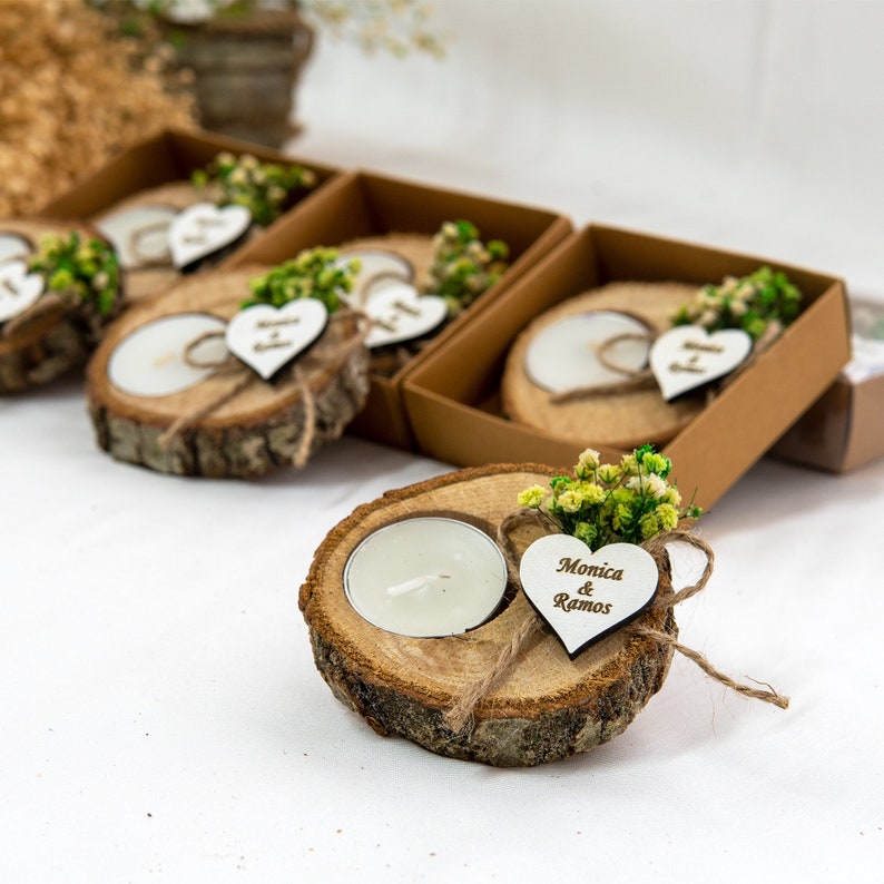 Favor de boda personalizado, favores de velas de madera para invitados a granel, favores de despedida de soltera, regalos de boda, favor de boda rústico imagen 3