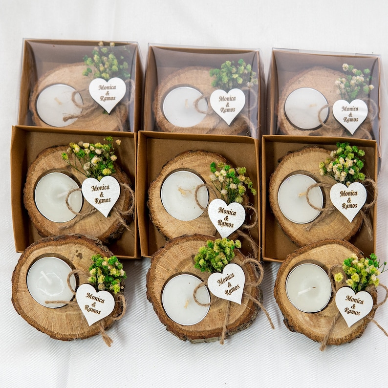 Favor de boda personalizado, favores de velas de madera para invitados a granel, favores de despedida de soltera, regalos de boda, favor de boda rústico imagen 5