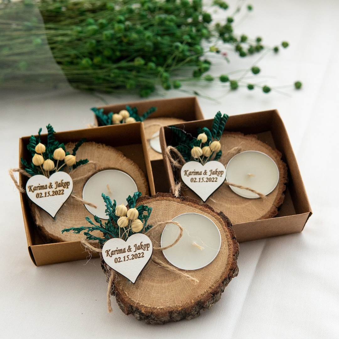 50 Pcs Personalized Wedding Favor , Wooden Candle Favors for Guest in ...