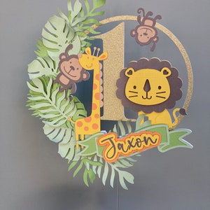 Personalised jungle animal theme cake topper