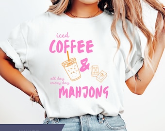 Iced Coffee and Mahjong Comfort Colors T-Shirt, Gift for Mahjong Lover, Funny Mahj Tee, Mahj Night Shirt, Mahjong Mothers Day Gift