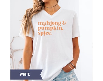 Fall Mahjong T-Shirt, Halloween Mahjong Shirt, Gift for Mahjong Lover, Pumpkin Spice Mahj Game Night TShirt, Autumn Mahjong Tournament Tee