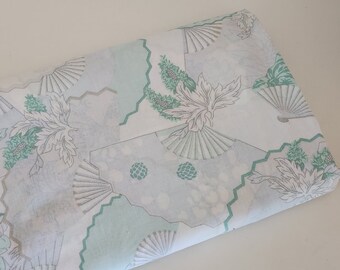 Housse de couette vintage pour lit enfant / bébé - intermédiaire (148 x 134 cm) motifs éventails et végétaux tons pastels violet et vert