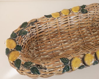 Corbeille en vannerie avec décor citrons en métal grand format Campagne Chic