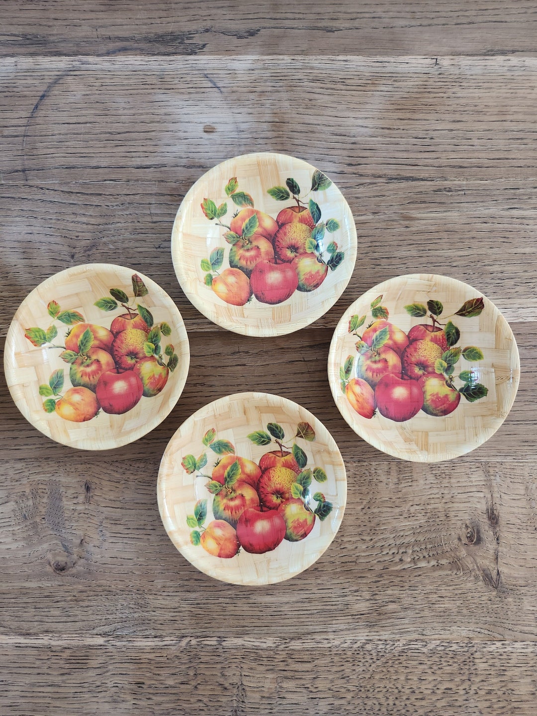 Vintage Braided Bamboo - Set of 4 Bowls / Ramekins With Apple Decor - Etsy