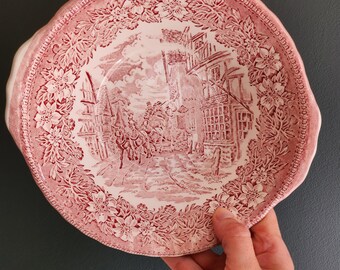 Vaisselle anglaise Saladier décor Royal Tudor by federated potteries England Staffordshire dans les tons rouge - rose