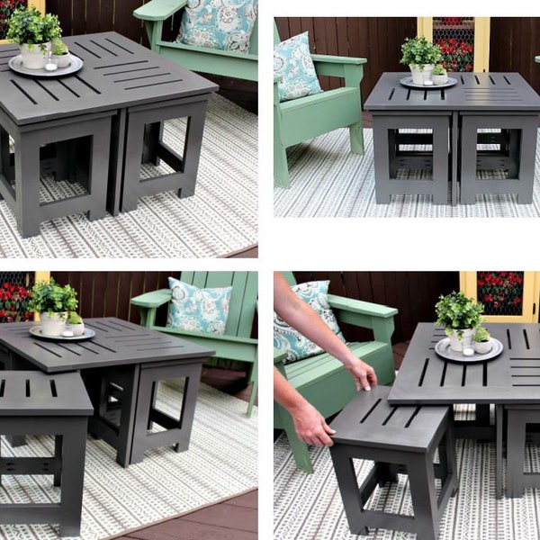 DIY plans(Pdf)  for Outdoor Coffee Table with 4 Hidden Side Tables ,Plans and step by step guide