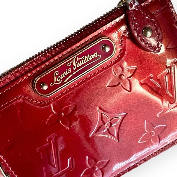 Vintage Louis Vuitton Vernis Monogramm Brieftasche Schlüsselring Beutel Münze Karte Geldbörse Rote Kirsche Gold Kette Lackleder Luxus Designer 2000er Jahre y2k