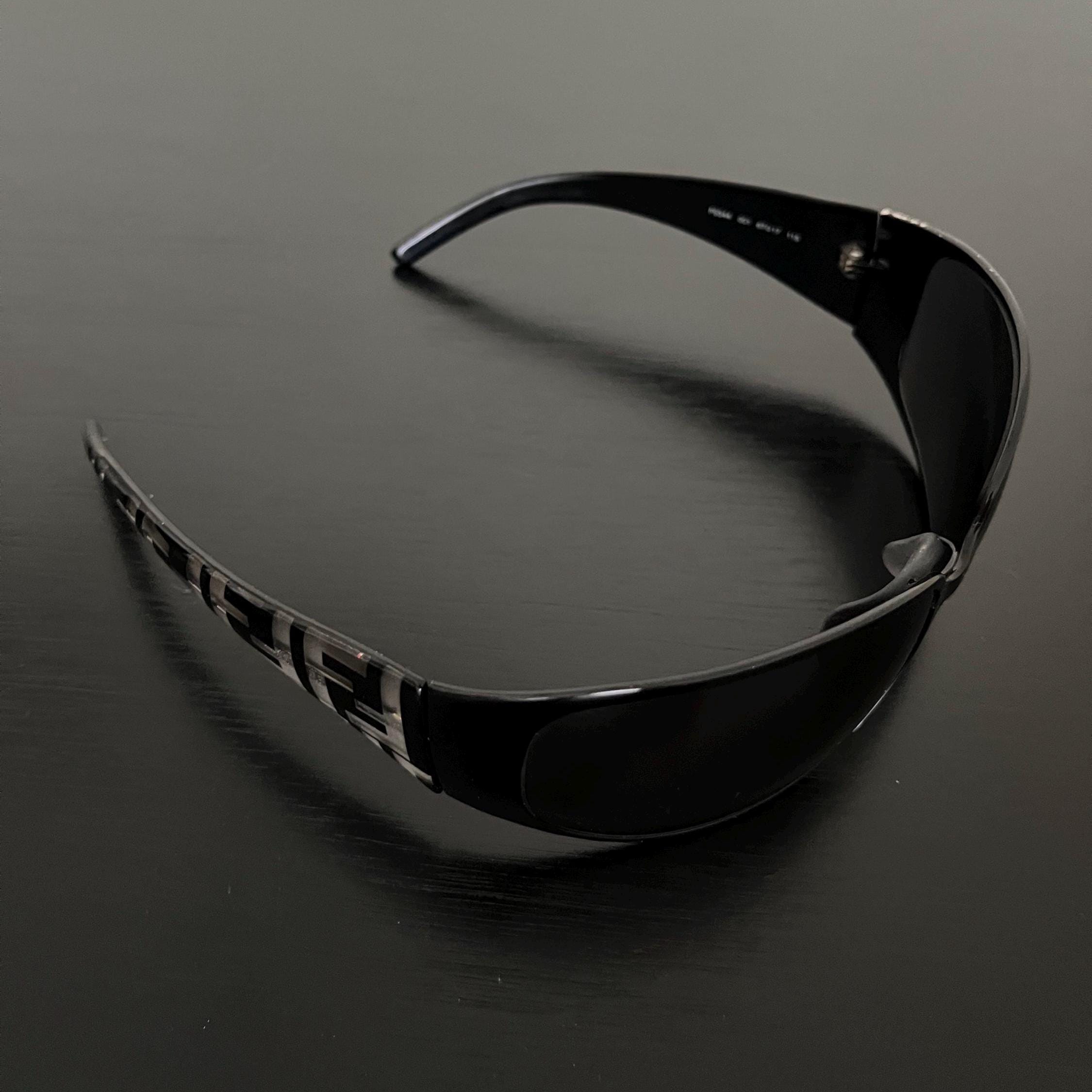 Vintage Fendi Sunglasses Wrap Shield FF Logo Black Metal Frame 90s 2000s y2k Buy Vintage Fendi Sunglasses FF Logo Black Metal Frame Wrap  main image 3