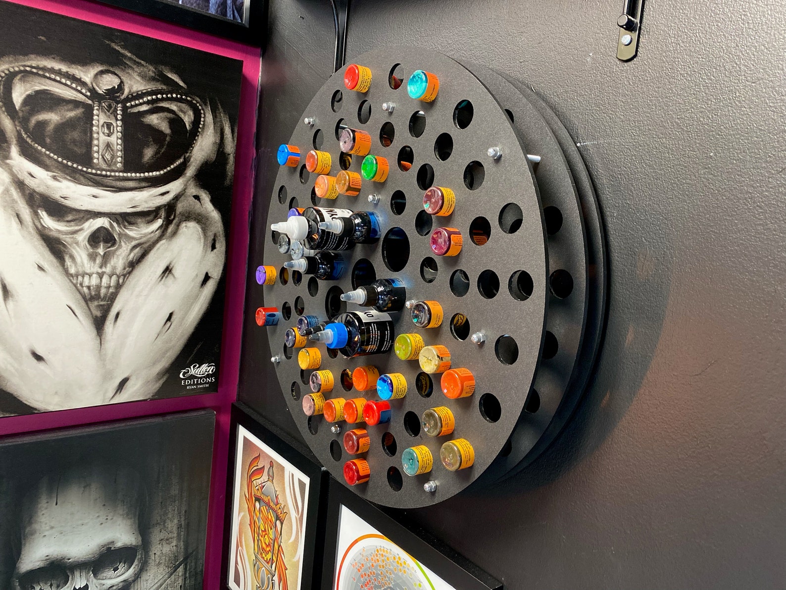 Tattoo Ink Wheel Wall Mounted Rotating Holds 80 1oz Tattoo Etsy
